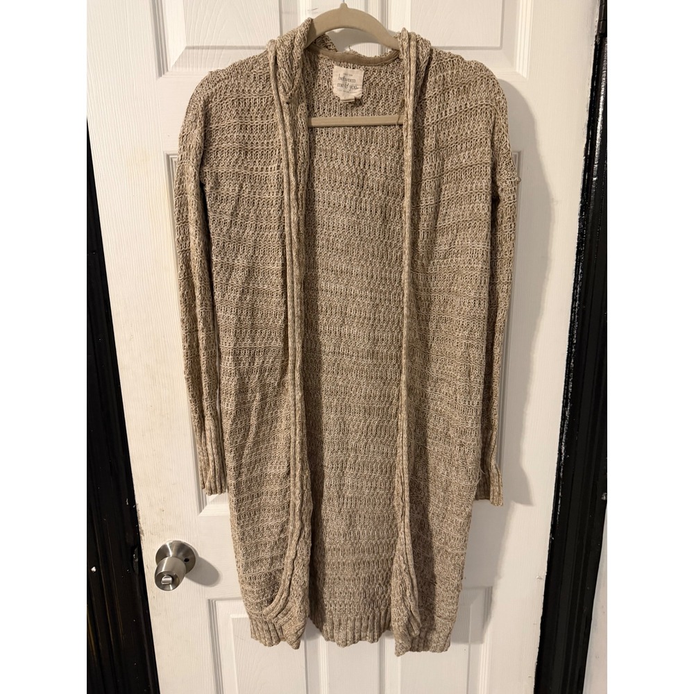 Between Me & You Womens Small Tan Marl Hooded Open Knit Longline Duster Cardigan